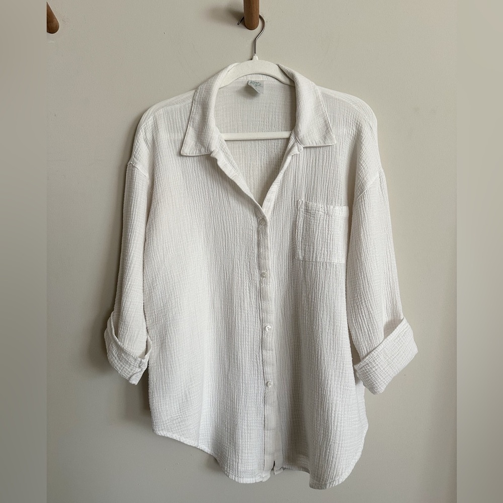 Kona Sol White Textured Gauze Shirt